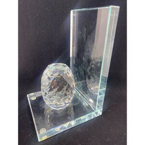 Modern Heavy Lead Crystal Ball Cut Glass Bookend Square 4.5'' Tall